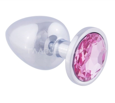 Серебристая анальная пробка с розовым кристаллом - 8,2 см. - фото, цены